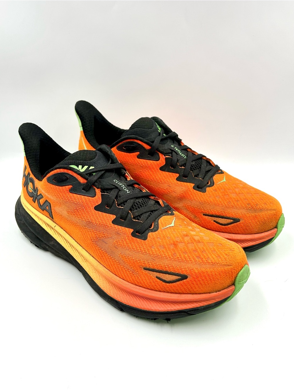 Hoka One One Clifton 9 Mens Running Shoes Size 9.5D Orange 1127895 Athletic